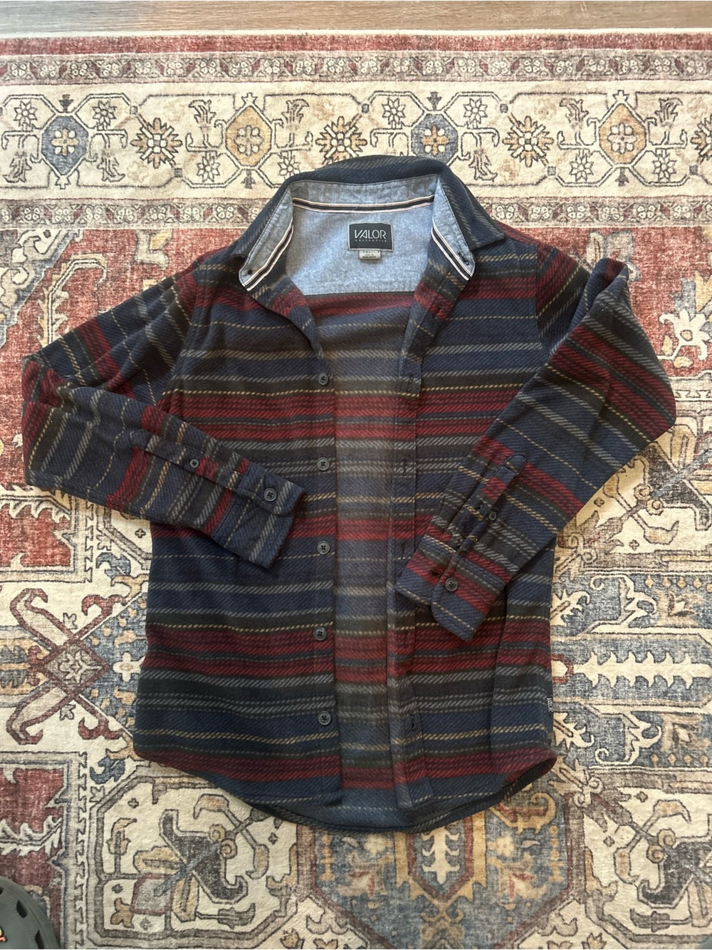 Valor Men's Striped Button-Down Shirt in Navy & Burgundy